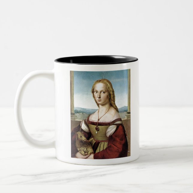 Lady with Unicorn - Raphael - c1506 Two-Tone Coffee Mug (Left)