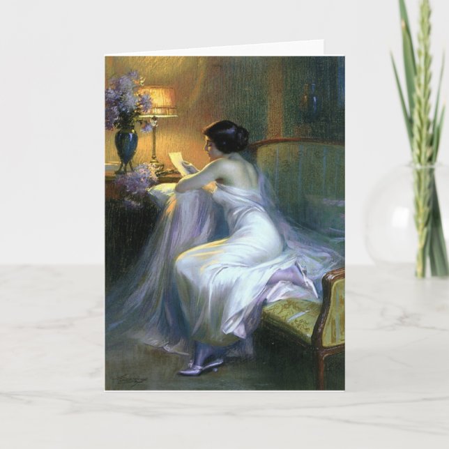 lady woman reading letter antique painting art card (Front)