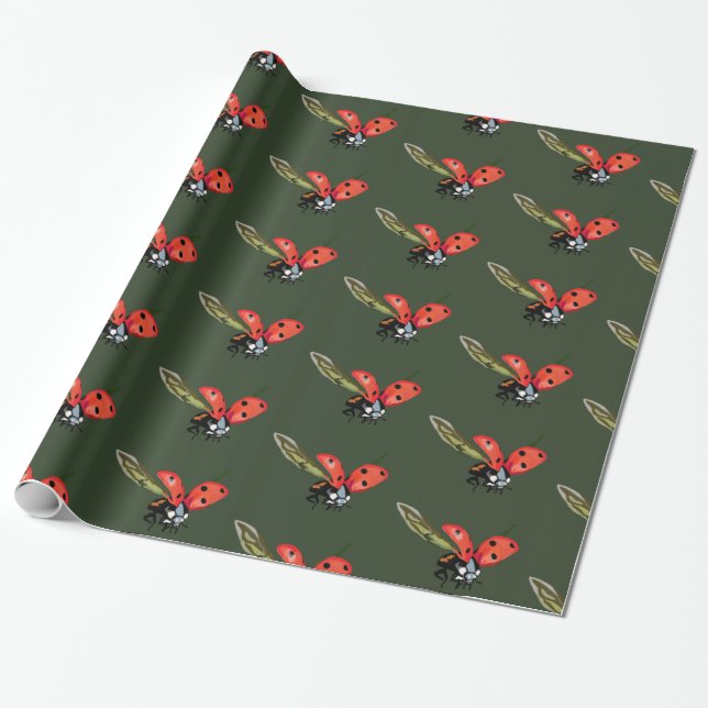 Ladybird Fly, Red ladybirds Wrapping Paper (Unrolled)