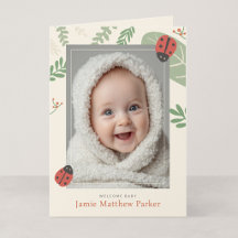 Ladybird Folded Birth Announcement Keepsake Card