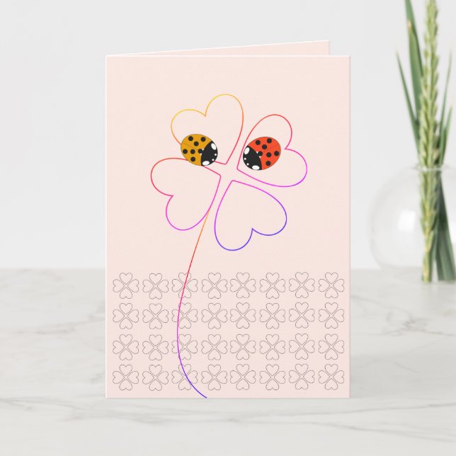 Ladybird Heart Clover Pink Congratulations Wedding Card (Front)