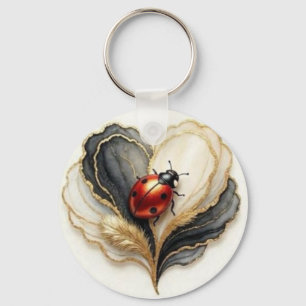 Ladybird Ladybug Heart Leaf  Key Ring
