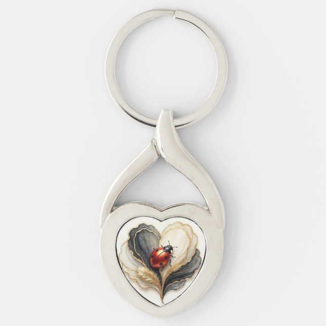 Ladybird Ladybug Heart Leaf  Key Ring (Front)