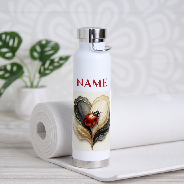 Ladybird Ladybug Heart Leaf  Water Bottle (Yoga (Rotated))