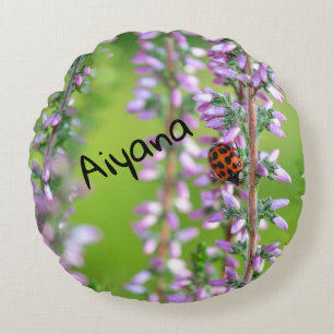Ladybird on purple flower   -     round cushion