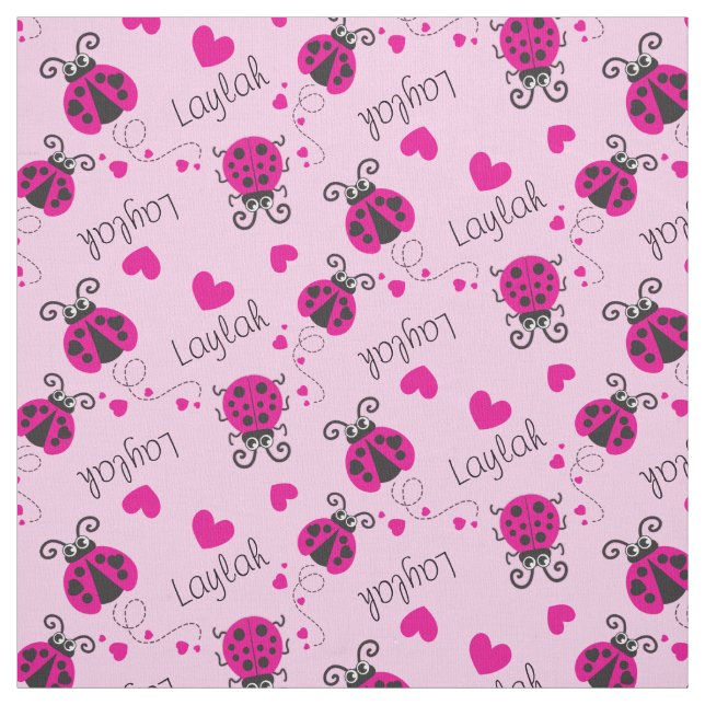 Ladybirds ladybugs red pink custom name pattern fabric (Swatch)