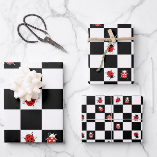 Ladybirds on a chess board wrapping paper sheet