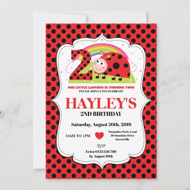 Ladybug 2nd Birthday Invitations Girl (Front)