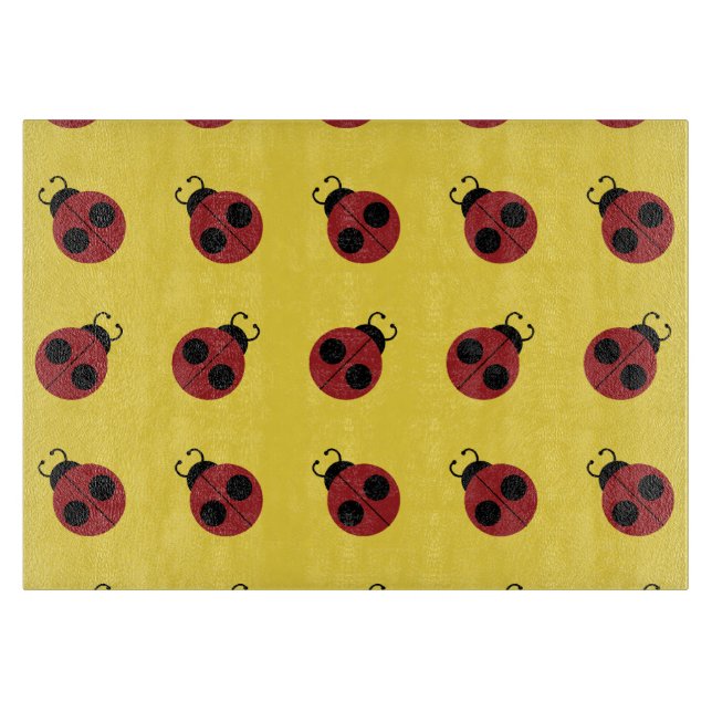 Ladybug 60s retro cool red yellow cutting board (Front)