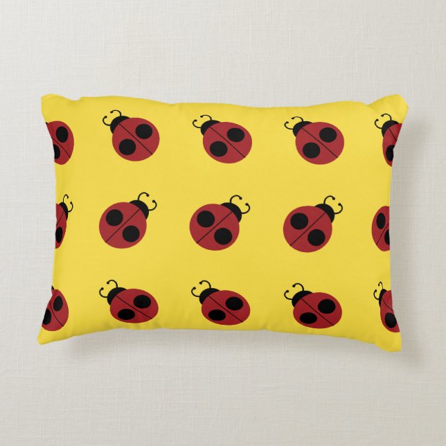 Ladybug 60s retro cool red yellow decorative cushion (Back)