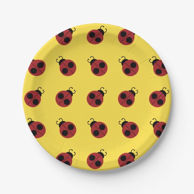 Ladybug 60s retro cool red yellow paper plate (Front)