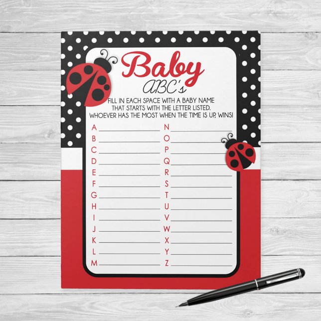 Ladybug ABC Baby Name Shower Game Pack Notepad (Ladybug ABC Baby Name Baby Shower Game Pack of 40)