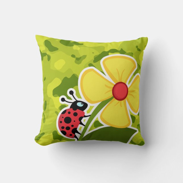 Ladybug; Acid Green Camo; Camouflage Cushion (Front)