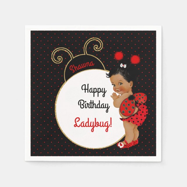 Ladybug African American Baby Girl Red & Black Napkin (Front)