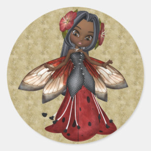 Ladybug African American Faerie Party Classic Round Sticker