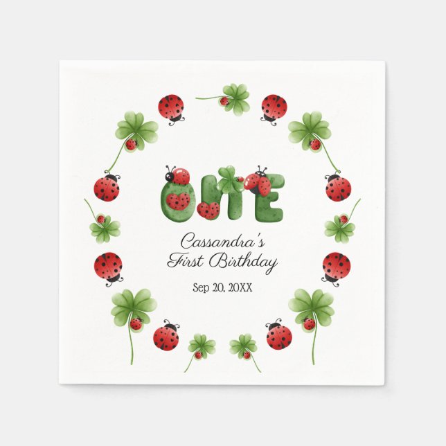 Ladybug Alphabet Letter Kids 1st Birthday Welcome Napkin (Front)