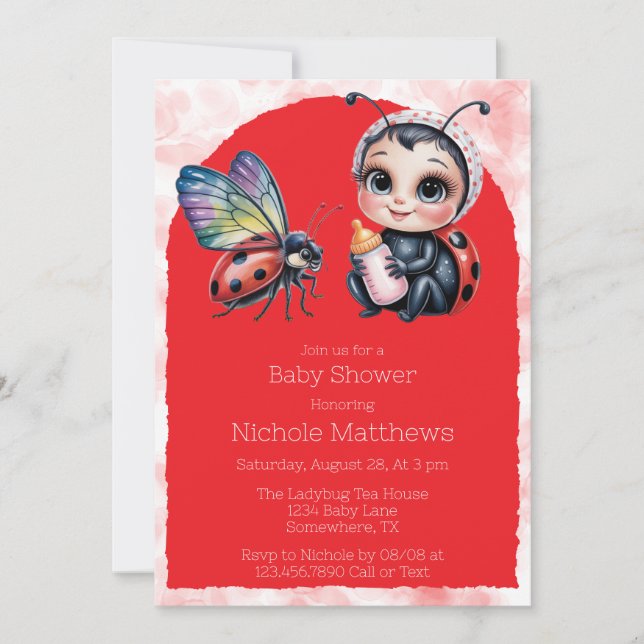 Ladybug and Butterfly Girl Baby Shower Invitation (Front)