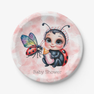 Ladybug and Butterfly Girl Baby Shower Paper Plate