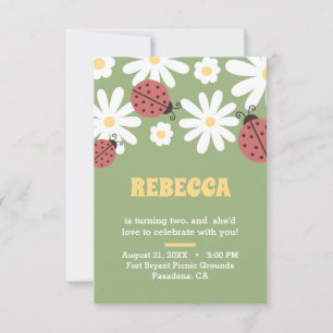 Ladybug and daisies floral feminine birthday invit