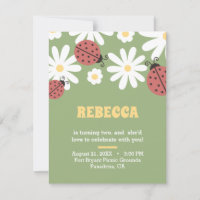 Ladybug and daisies floral feminine birthday invit