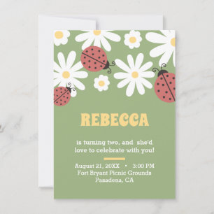 Ladybug and daisies floral feminine birthday invit invitation