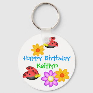 Ladybug and Flowers Key Ring