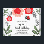 Ladybug and Flowers Kids Birthday Party Invitation<br><div class="desc">All graphics were hand drawn and digitally coloured. Lovely and whimsical flower garden design with a cute little ladybug character. Easy to use template. Artwork by Valarie Wade. Perfect for spring and summer parties.</div>