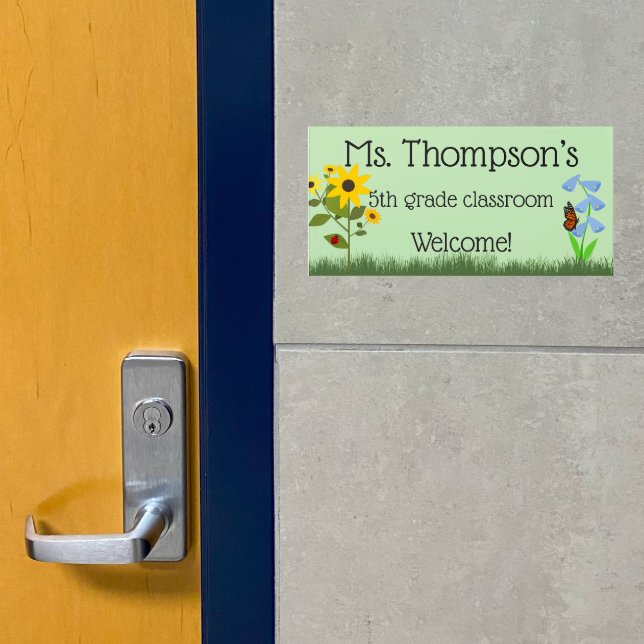 Ladybug And Flowers Personalised Teacher Door Sign