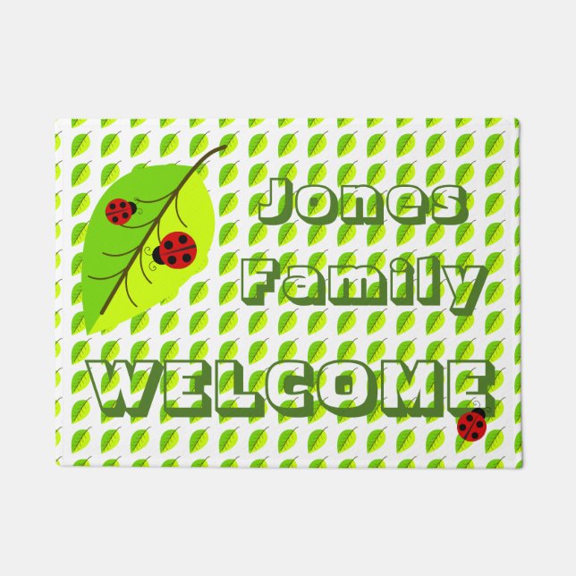 Ladybug and Leaf Personalised Doormat (Front)