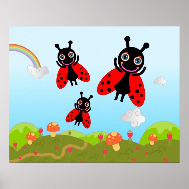 Ladybug and mushrooms poster (Front)