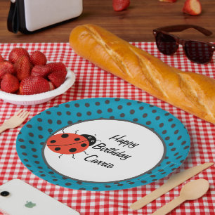 Ladybug and Polka Dots Personalised Paper Plate