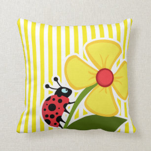 Ladybug; Aureolin Yellow Stripes; Striped Cushion