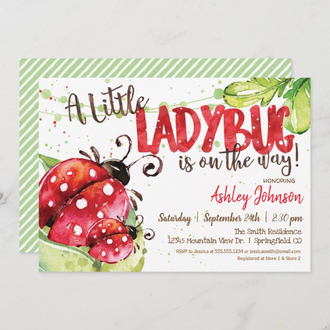 Ladybug Baby Shower invitation, Girl Invitation (Front/Back)