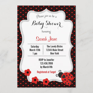 Ladybug Baby Shower Invitation Polka Dots Red