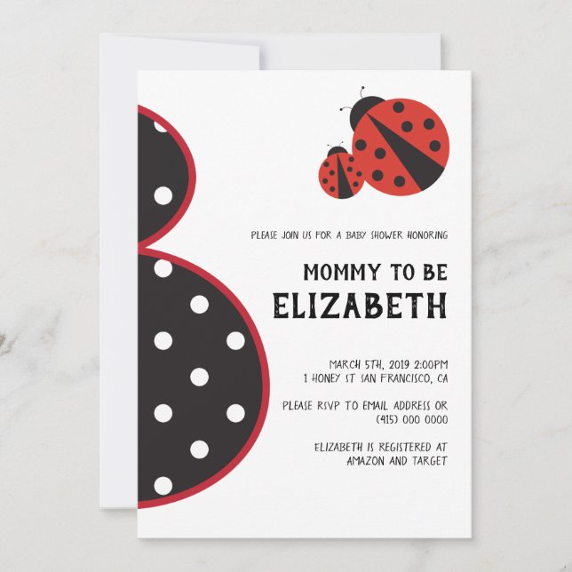 Ladybug baby shower invitation pregnant silhouette (Front)