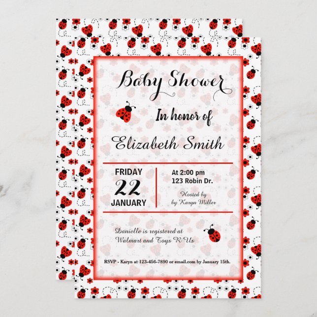 Ladybug Baby Shower or Birthday Party Invitation (Front/Back)