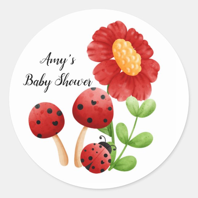 Ladybug Baby Shower stickers, label (Front)