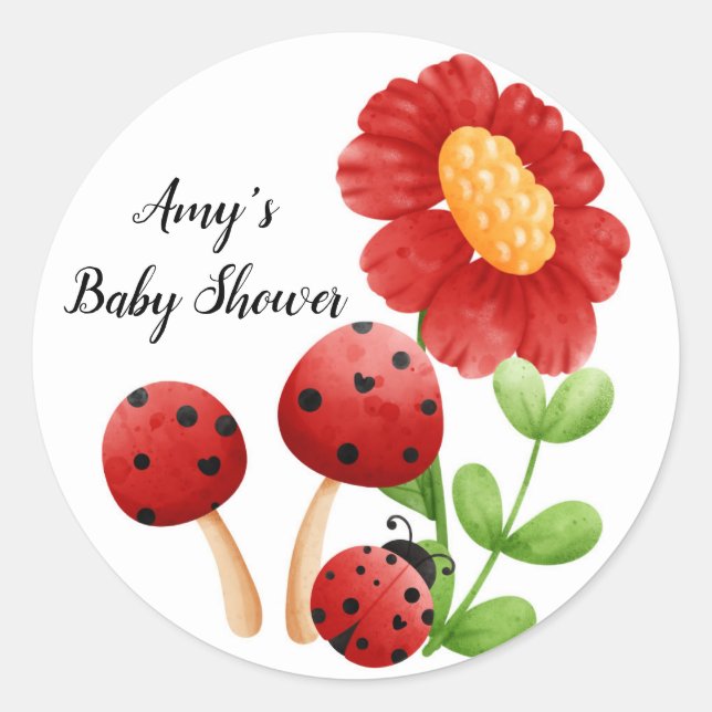 Ladybug Baby Shower stickers, label (Front)