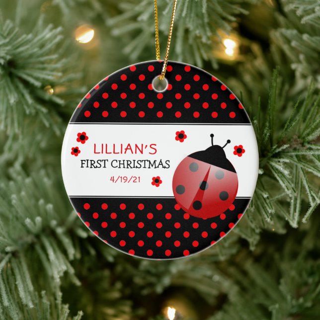 Ladybug Baby's First Christmas Ceramic Ornament (Tree)