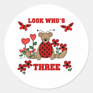 Ladybug Bear 3rd Birthday Classic Round Sticker
