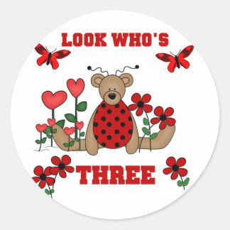 Ladybug Bear 3rd Birthday Tshirts Classic Round Sticker
