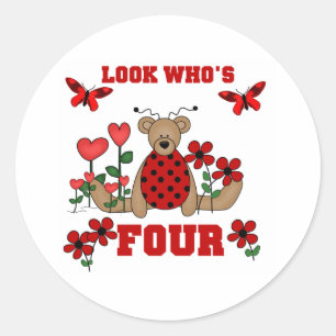 Ladybug Bear 4th Birthday Classic Round Sticker