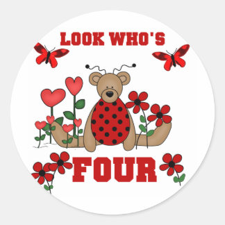 Ladybug Bear 4th Birthday Tshirts and Gifts Classic Round Sticker