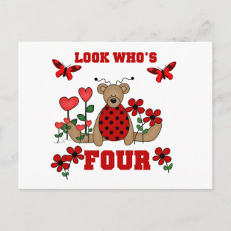 Ladybug Bear 4th Birthday Tshirts and Gifts Postcard