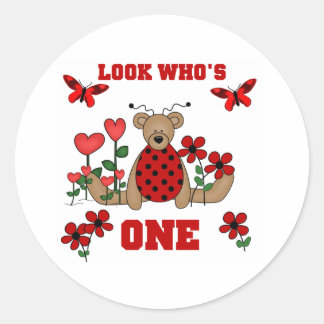 Ladybug Bear First Birthday Classic Round Sticker