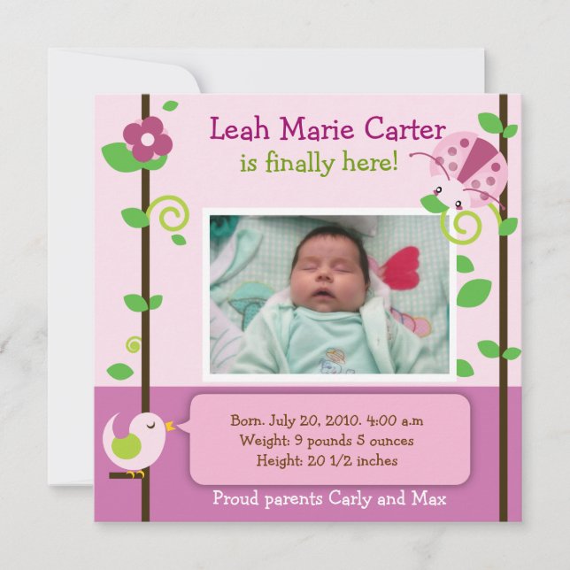 Ladybug birth announcement (Front)