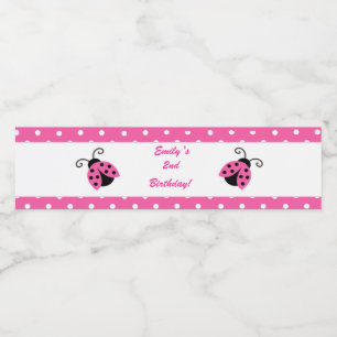 Ladybug Birthday Bottle Label Girl Hot Pink