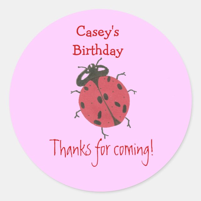 Ladybug birthday favour label (Front)