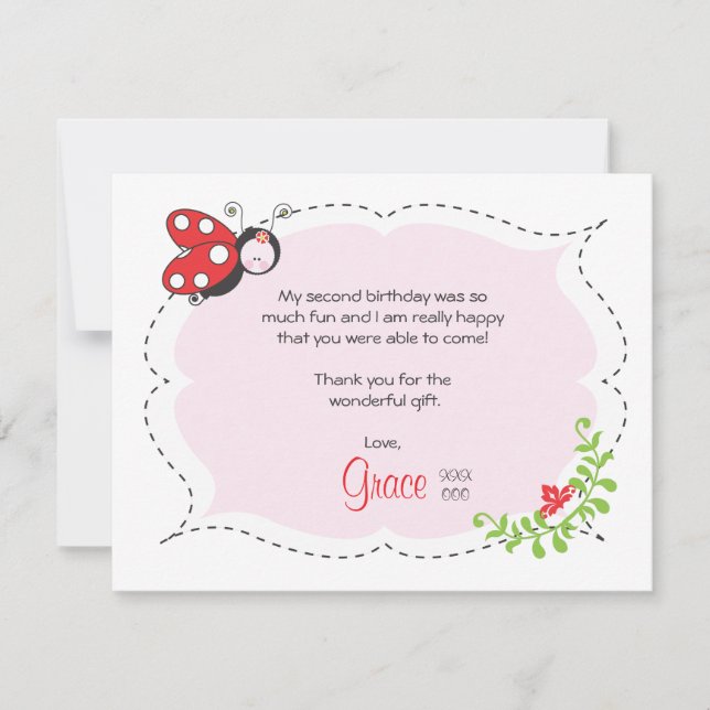 Ladybug Birthday Flat Thank You Note (Front)