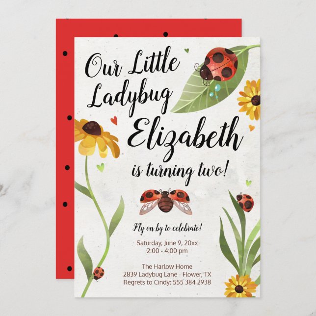 Ladybug Birthday Invitation (Front/Back)